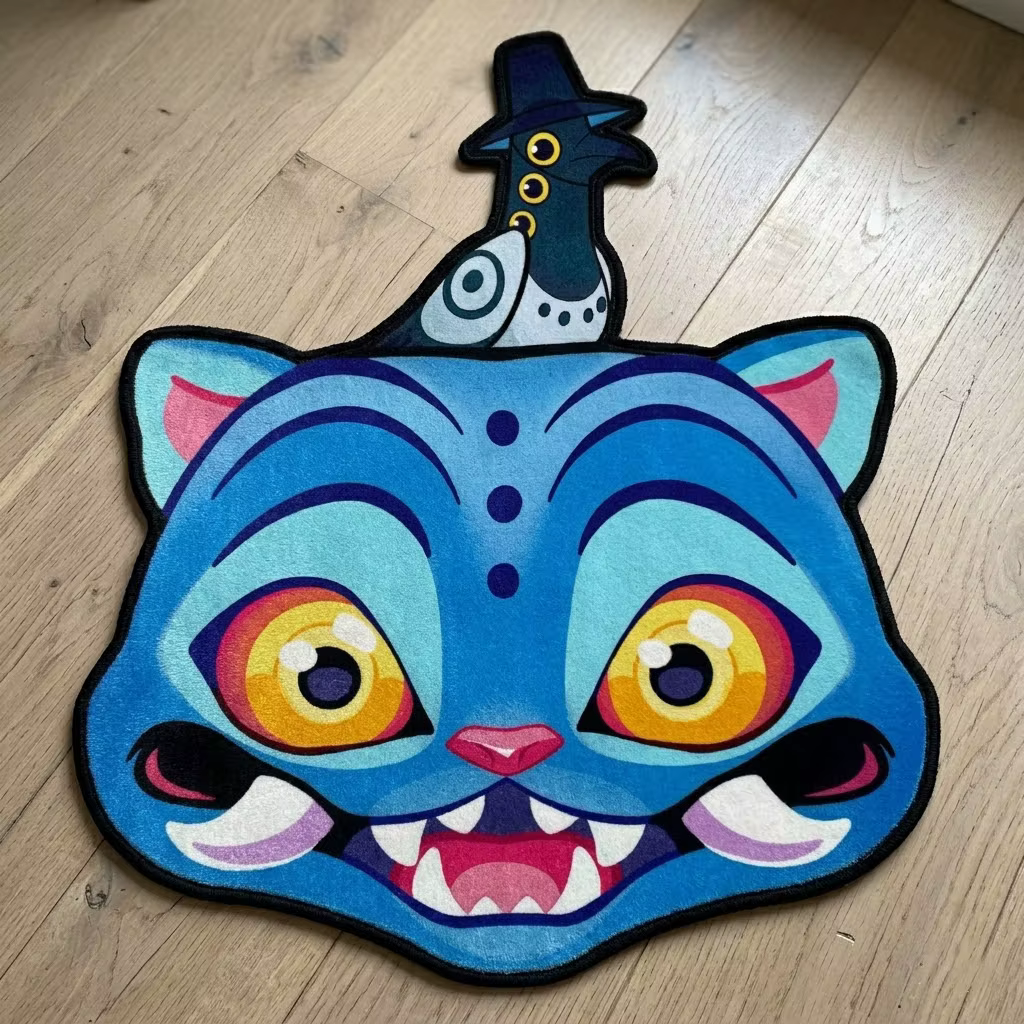 Tapis Anime Tigre Bleu Mignon Manga, Tapis de Salon et Chambre Antidérapant, Décoration Maison, Cadeau d'Anniversaire pour Enfants
