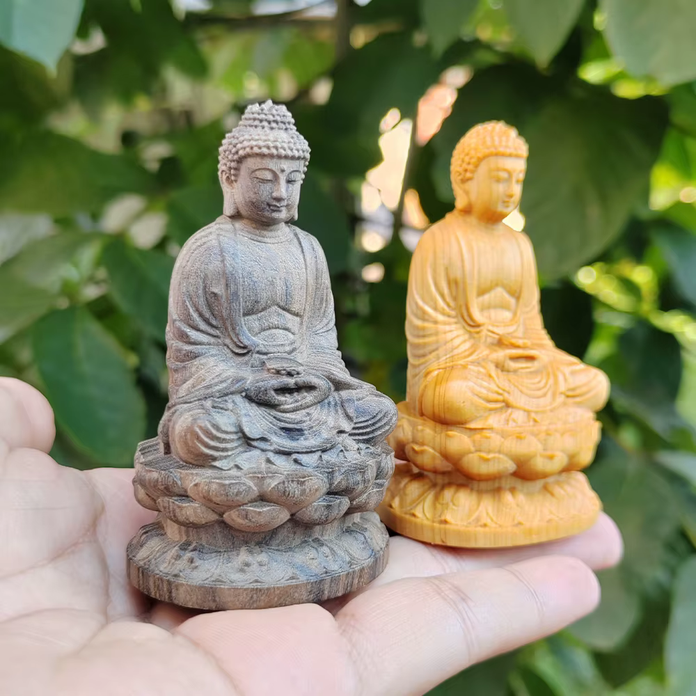 Statue de Bouddha en bois sculptée à la main de 3
