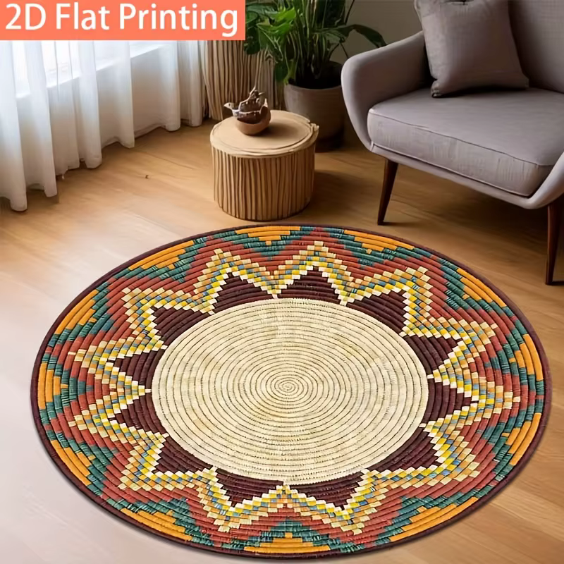 Tapis rond géométrique tribal bohème pour salon, chambre à coucher, grand tapis ethnique, décoration intérieure, tapis antidérapant, tapis imprimés en 2D