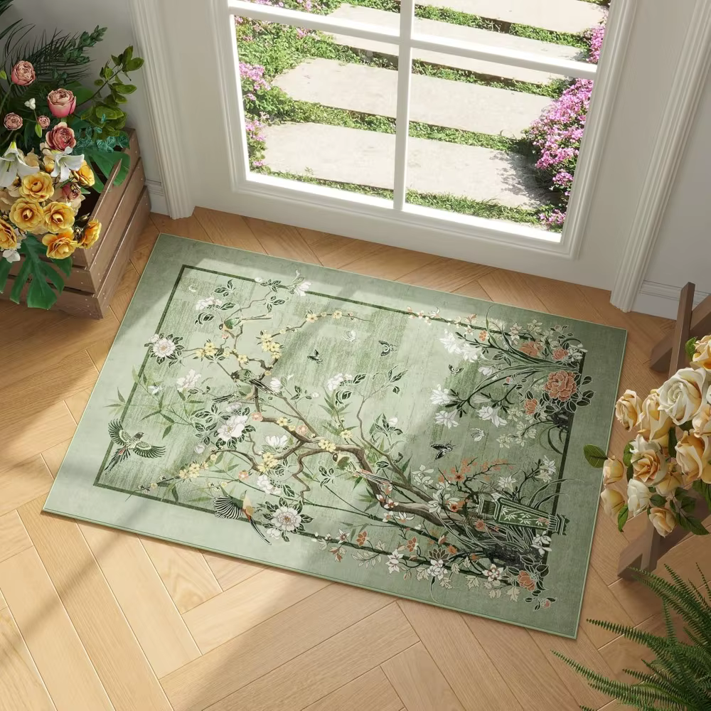 Tapis d'oiseau à fleurs orientales