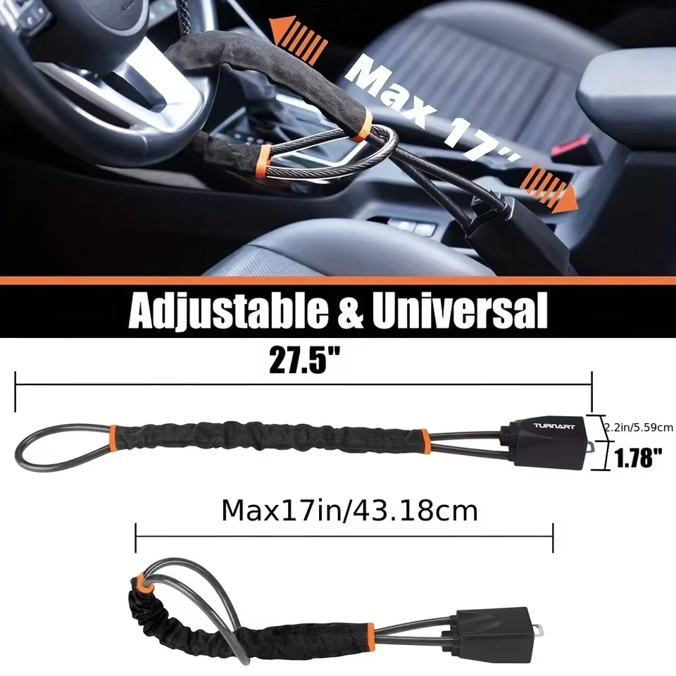 Verrou universel pour volant de voiture, avec boucles de ceinture de sécurité, 3 clés antivol pour véhicules, empêche le vol, corde de sécurité Durable