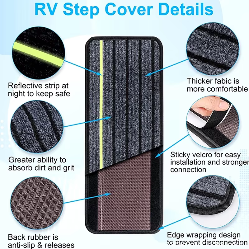 Ensemble de tapis de camping-car, tapis de porte de camping-car anti-poussière et antidérapant avec bandes réfléchissantes