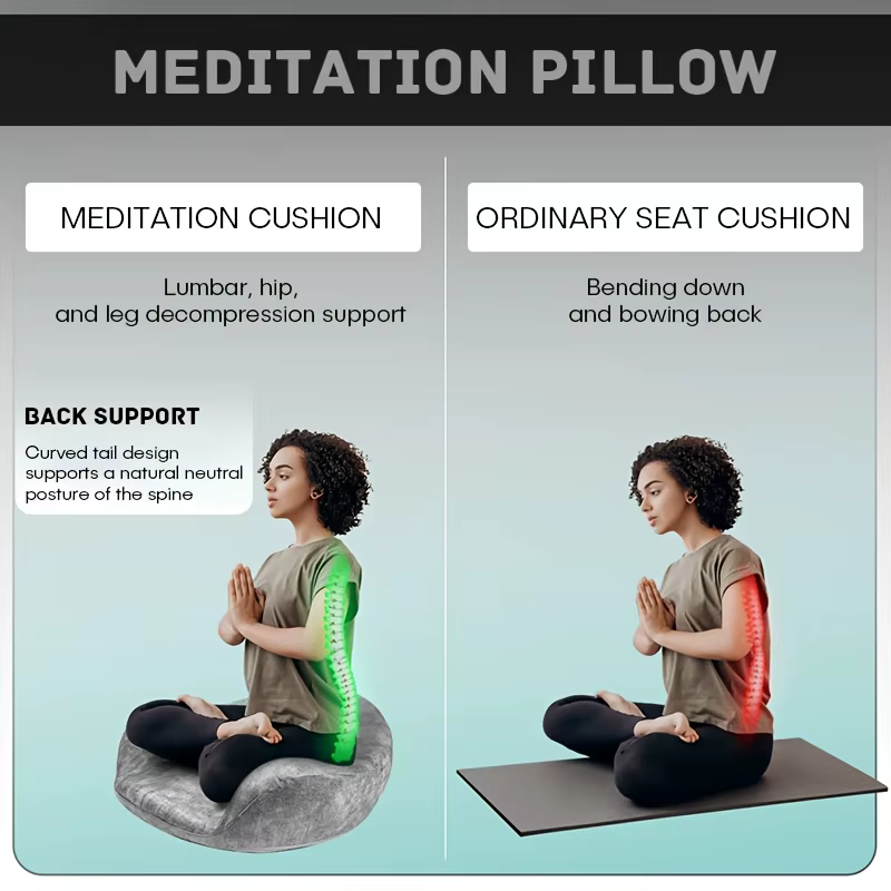 Coussin de méditation en mousse à mémoire de forme avec support ergonomique | Oreiller Zafu lavable gris pour le yoga