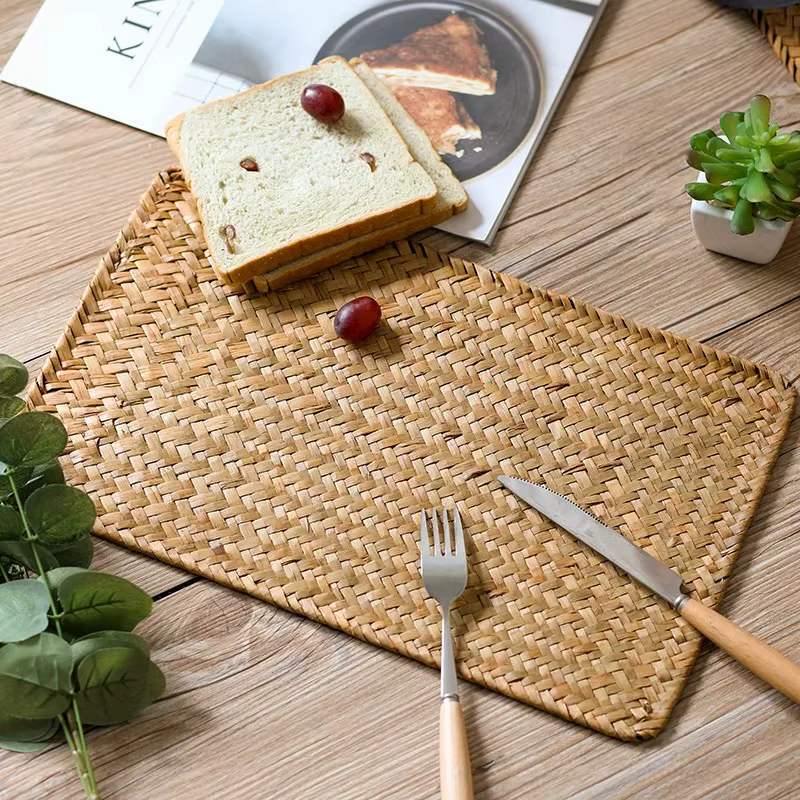 Tapis de Table tissé pour bol, dessous de plat, style Pastoral, isolant, européen, en paille, pour Table à manger, pour le thé