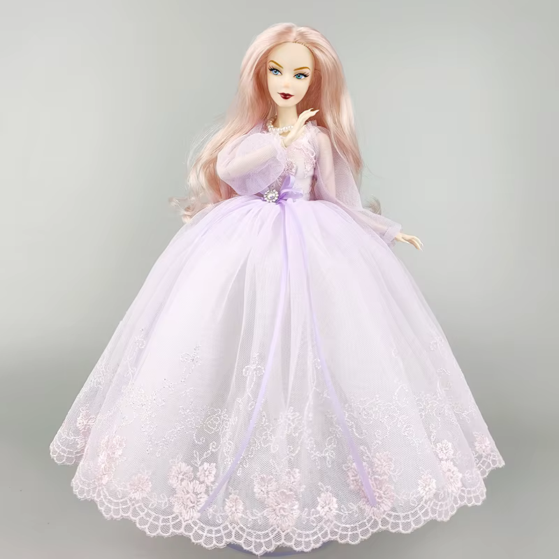 Robe de princesse violette faite à la main pour poupée Barbie, tenues pour poupées 1/6, accessoires, manches bouffantes, nœud papillon, robe de soirée, jouets