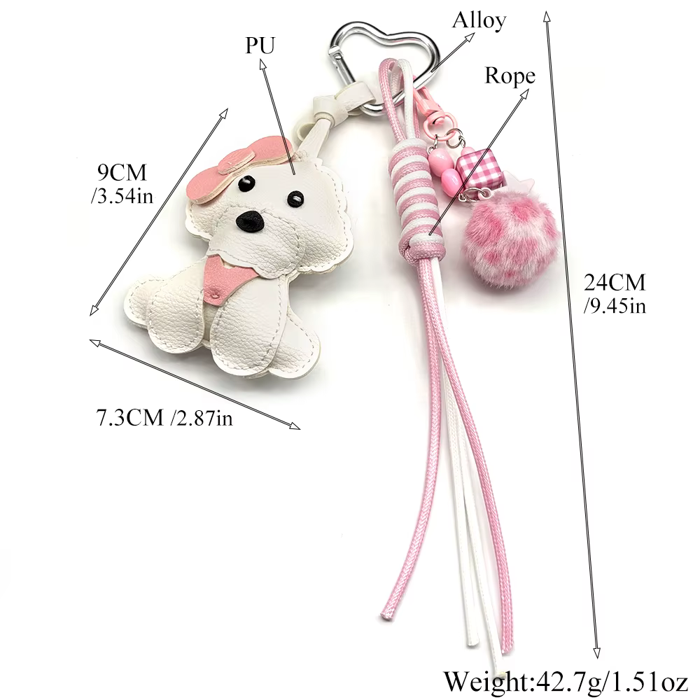 Sac à dos pour chien rose kawaii, accessoire, pompon, cuir PU, corde en nylon, boule de fourrure, sac pour chiot mignon pour filles, pendentif, cadeaux de bijoux d'anniversaire
