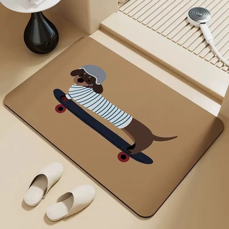 Tapis de porte patineur teckel, petit tapis, Design de chien de dessin animé avec élément de Skateboard, antidérapant, pour la décoration de la maison