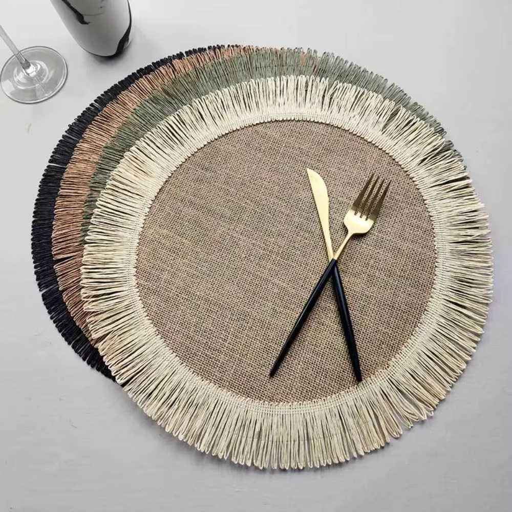 Tapis rond en jute avec franges