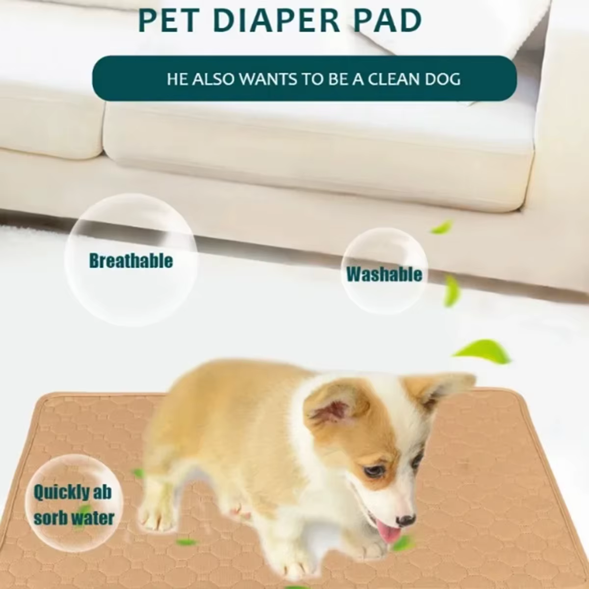 Tapis absorbant réutilisable et lavable pour chien, tapis d'urine pour chien, tapis imperméable pour siège de voiture, sol, canapé, tapis d'apprentissage pour chiot et chat, fournitures pour animaux d