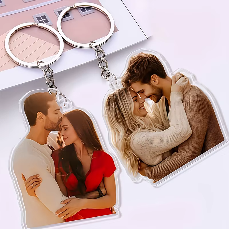 Porte-clés personnalisé avec photo de couple, porte-clés en acrylique personnalisé avec image, porte-clés portrait personnalisé pour sac, cadeau d'amour pour couple