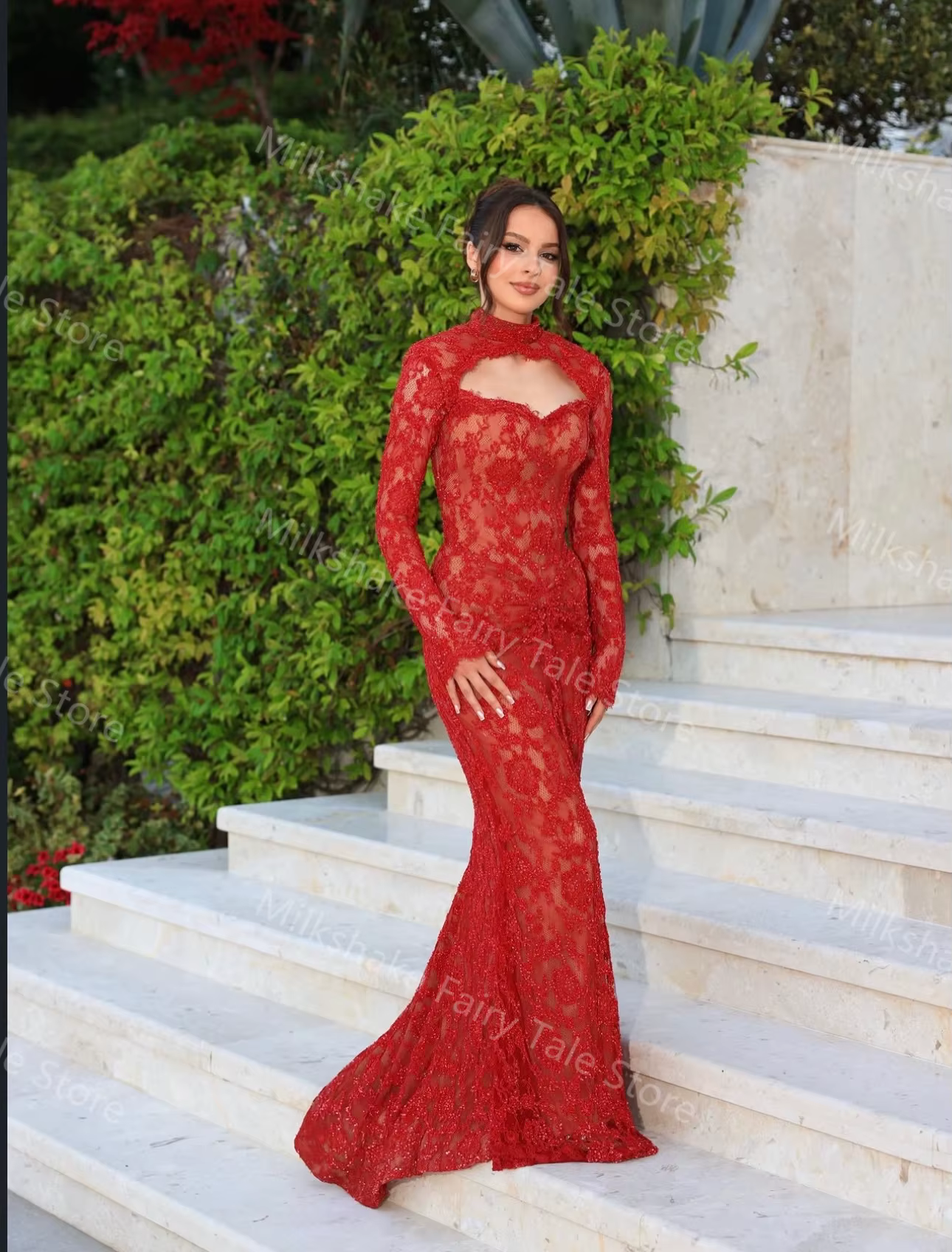 Robes de soirée rouges glamour en dentelle intégrale, magnifiques robes de bal ornées de perles avec cape, longueur au sol, robes personnalisées pour occasions spéciales