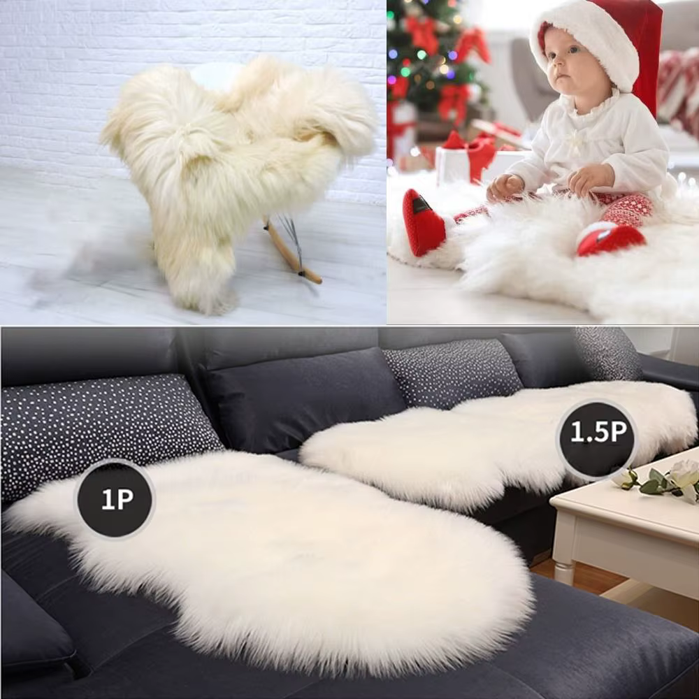 Tapis Shaggy Moelleux en Faux Peau de Mouton Artificielle, Tapis à Cheveux Longs, Laine Moelleuse, Polymères Doux, Décoration de Maison, Antidérapant pour Chambre à Coucher