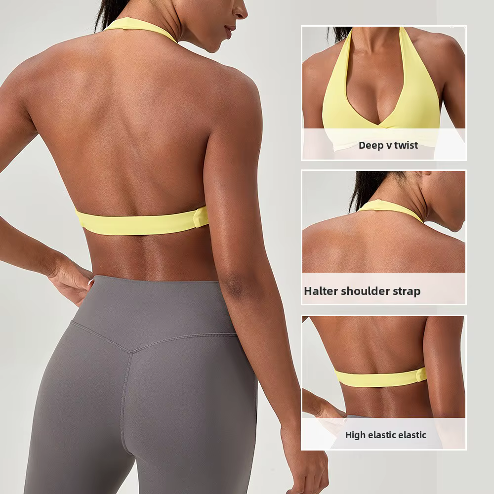 YOGA Naked Feeling Soutien-gorge de sport rembourré à bretelles pour femme - Haut d'entraînement de fitness Soutien-gorge de sport de yoga à dos croisé sans anneau en acier