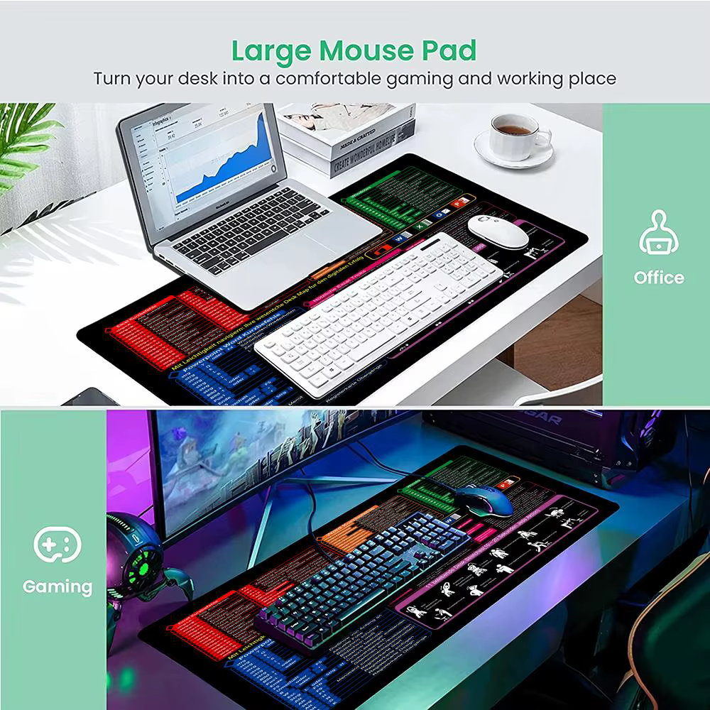 Touches de raccourci de bureau allemand grand tapis de souris tapis de bureau antidérapant Durable bord cousu Excel tapis de table de raccourci tapis de souris de bureau