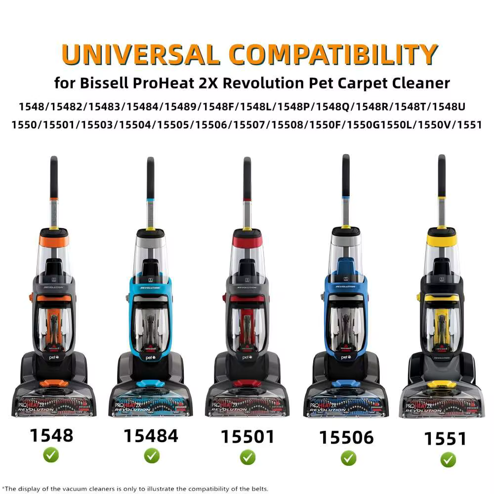Nettoyeur de tapis pour animaux de compagnie Bissell ProHeat 2X Revolution, modèles 1548, 1551, 1551W, série, pièces de rechange 1606419 Jeu de courroies de remplacement