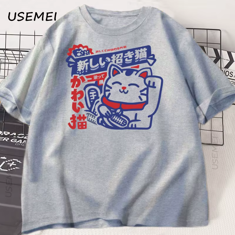 Kawaii Anime chat imprimé T-Shirt Style japonais coton T-Shirt doux respirant col rond manches courtes T-Shirt unisexe Streetwear