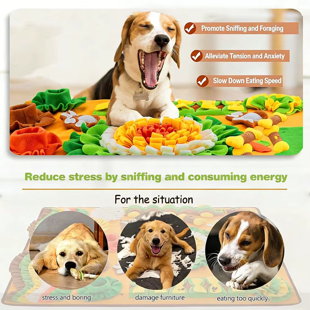 Tapis olfactif extra large 100x80cm pour chien, tapis d'entraînement olfactif, tapis interactif pour jeu et alimentation lente, jouet pour animaux de compagnie soulageant la pression