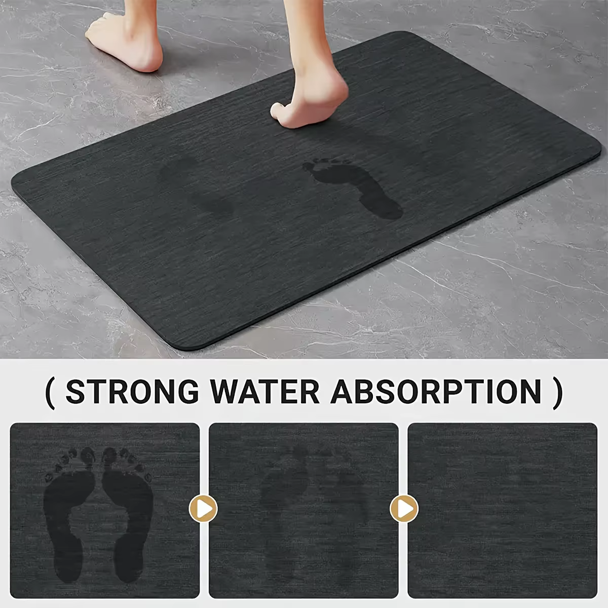 Tapis de salle de bain antidérapant carré – Tapis imprimé en terre de diatomées (convient aux salles de bain, aux toilettes et aux entrées)