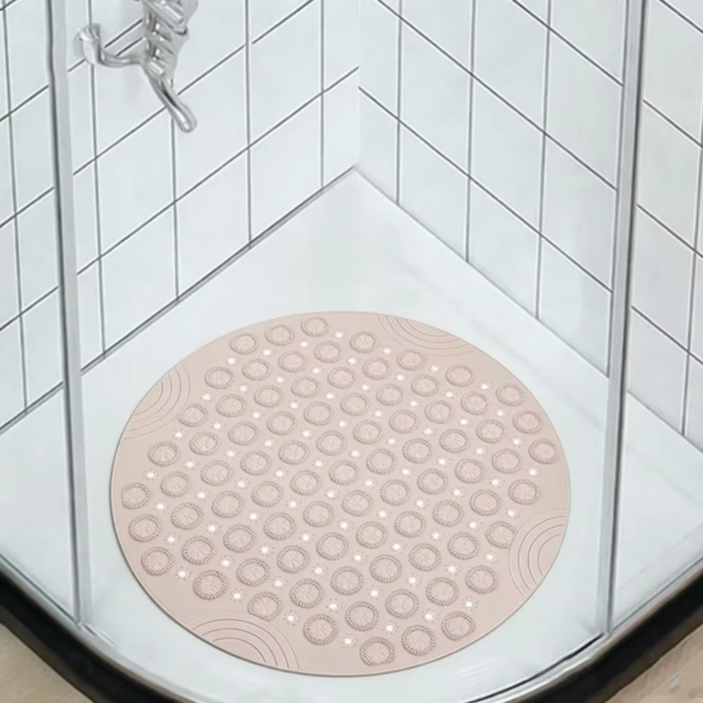 Tapis de douche rond antidérapant 55x55cm, Surface texturée, tapis de bain antidérapant avec trou de vidange, tapis de Massage pour stand de douche