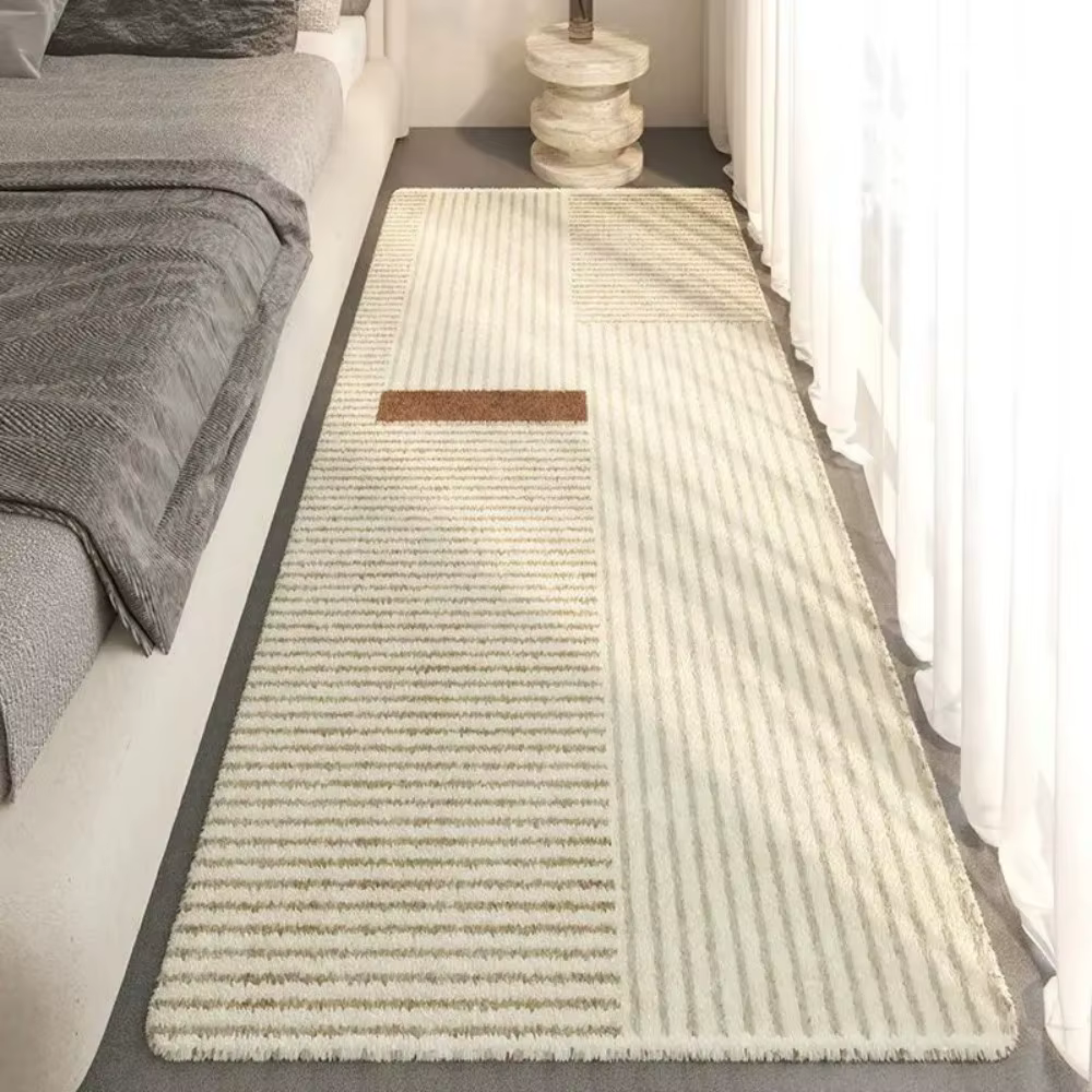 VIKAMA Tapis à poils rayés Tapis antidérapant adapté aux chambres à coucher et aux salons Tapis doux lavable en machine Tapis latéral de berceau