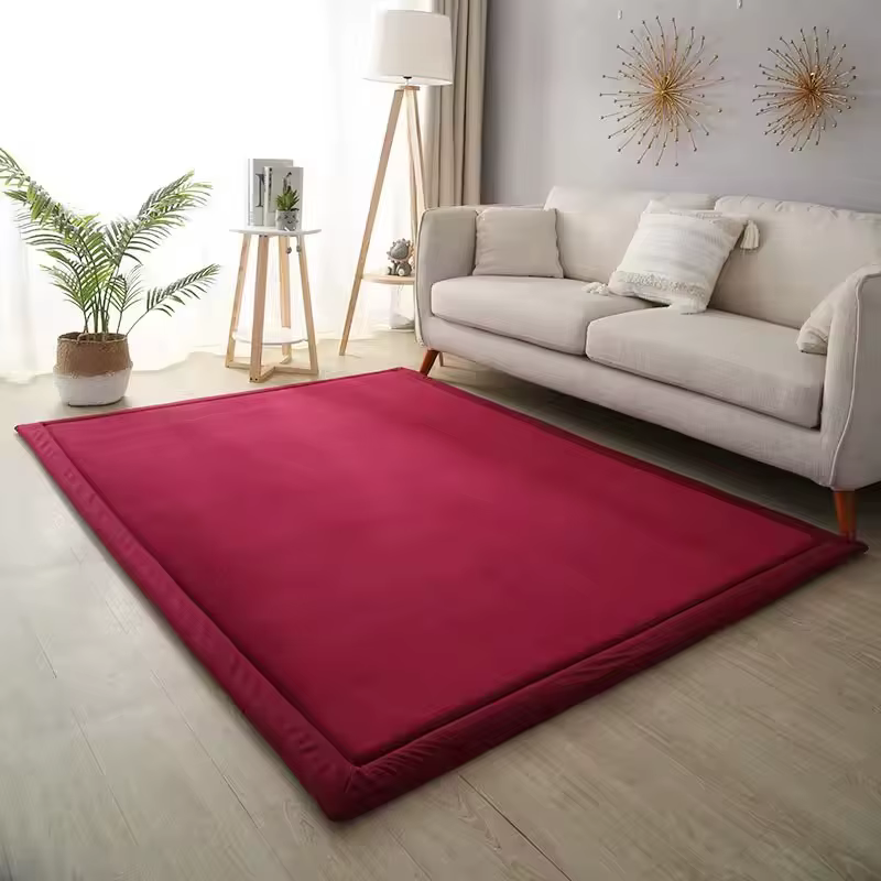 Tapis rectangulaire épais de couleur unie pour salon