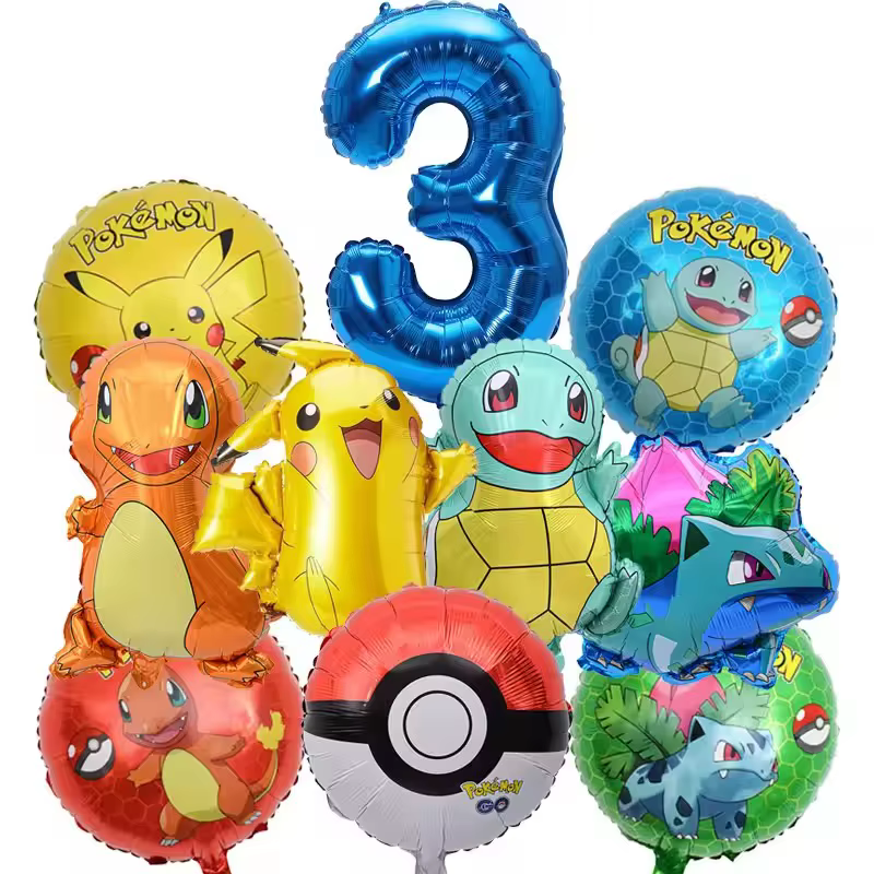 Ensemble de ballons Pokemon Pikachu, 10 pièces, ballons numérotés bleus de 32 pouces pour enfants, décoration de fête d'anniversaire du 1 au 9e anniversaire