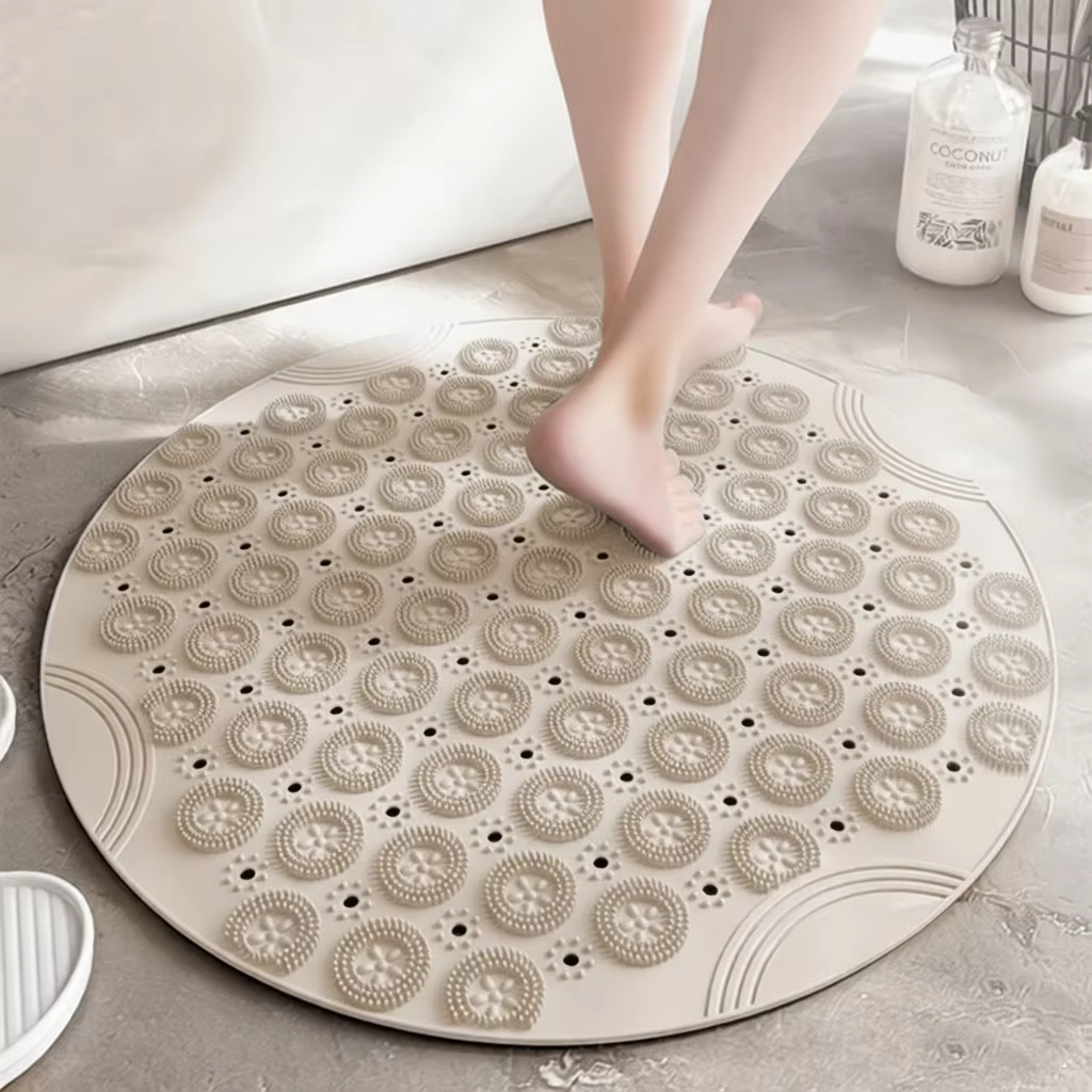Tapis de douche rond antidérapant 55x55cm, Surface texturée, tapis de bain antidérapant avec trou de vidange, tapis de Massage pour stand de douche