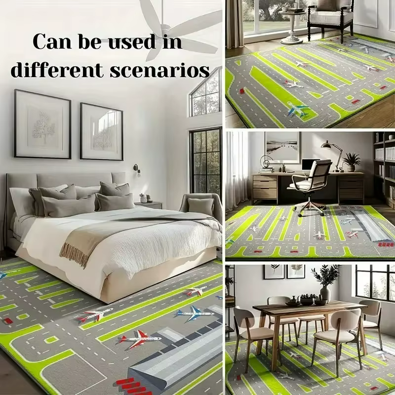 Tapis bleu marine moderne à motif géométrique pour salon et chambre à coucher, antidérapant, résistant aux taches, pliable, tapis d'appoint