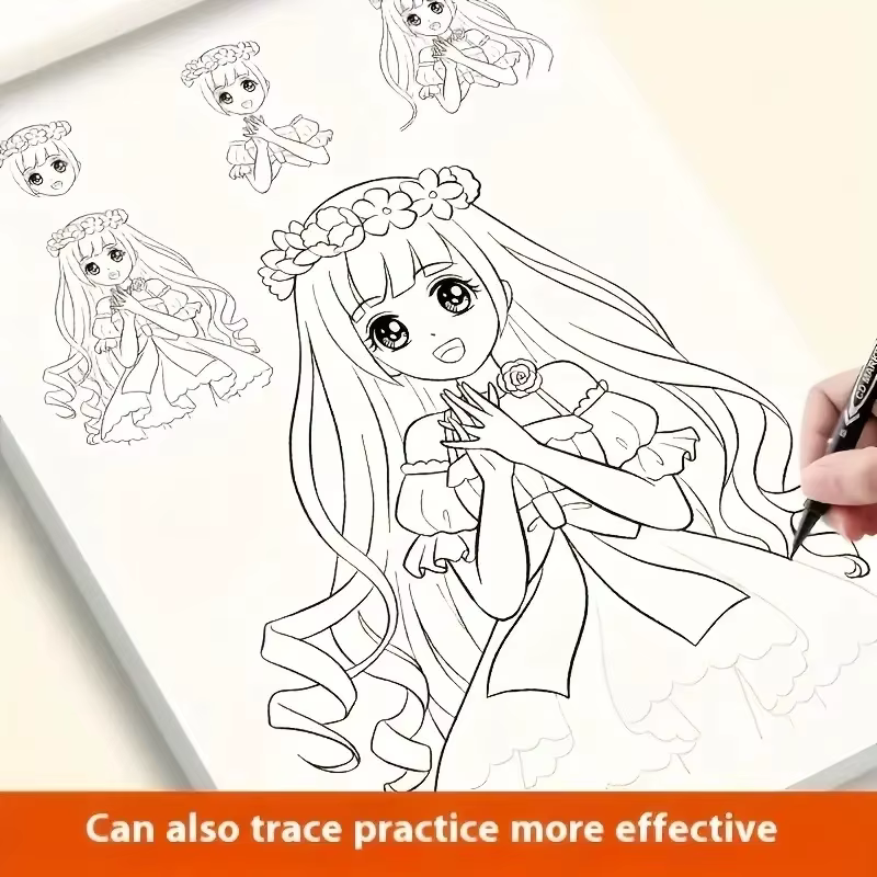Livre de dessin au trait de personnages d'anime pour débutants – 48 pages de contours simples dessinés à la main pour le traçage et la pratique de la peinture