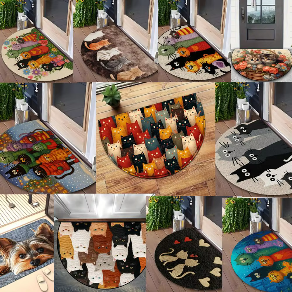 Tapis de salle de bain antidérapant en forme d'animal de dessin animé résistant à l'usure, tapis de sol pour chien et chat, décoration, tapis absorbant doux pour chat, entrée, hall