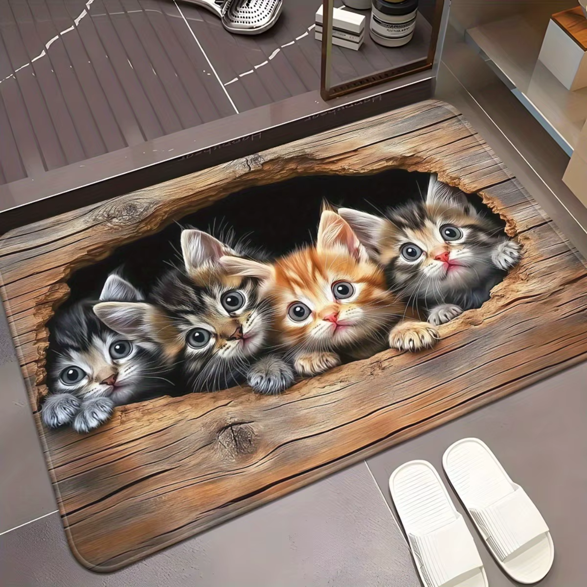 Tapis de sol motif chatons mignons - Tapis décoratif à empreintes de pattes d'animaux de dessin animé - Tapis d'intérieur pour chambre, salon, entrée