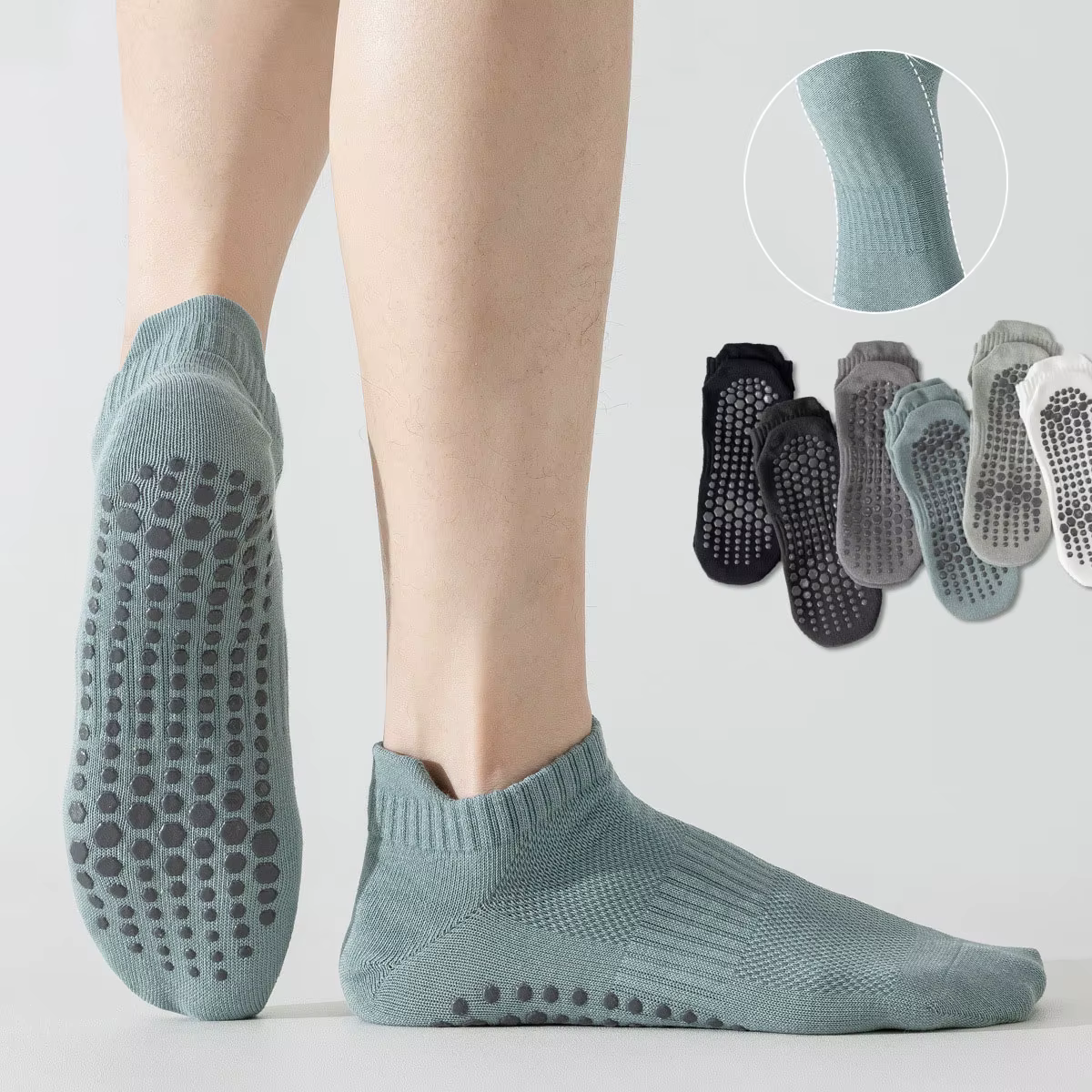 Chaussettes de Yoga hommes coton mince Silicone poignée antidérapante Pilates chaussette à cheville basse