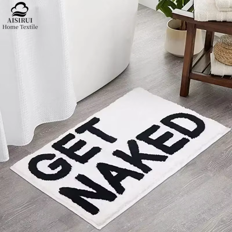 AISIRUI Get Naked Tapis de bain Tapis de salle de bain pour tapis de baignoire Tapis de bain mignon pour décor d'appartement Tapis de douche capitonné noir et blanc
