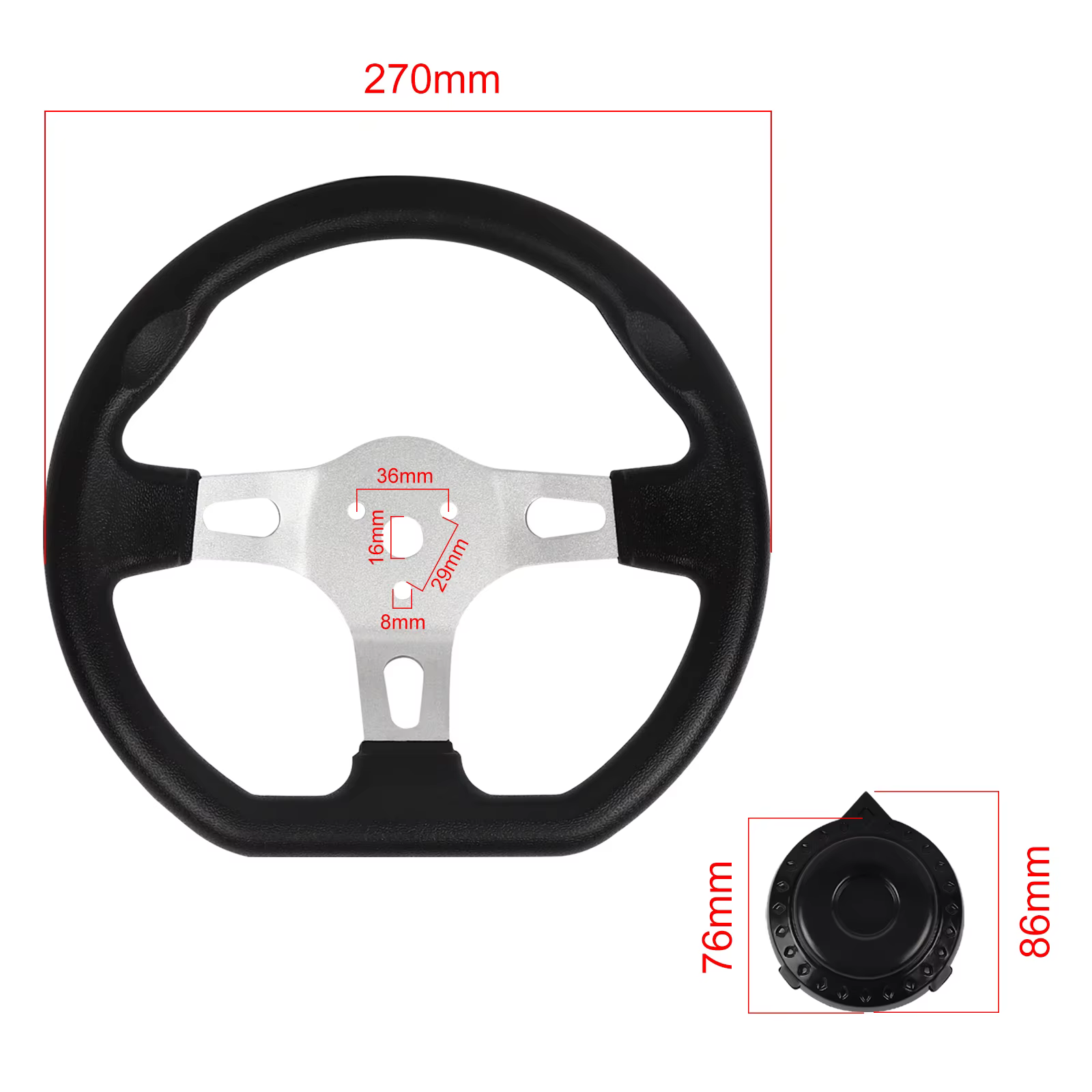 Volant de 270 mm pour karting, kart tout-terrain, kart de plage, kart pour enfants de 10,5 pouces, kart de course, volant de karting