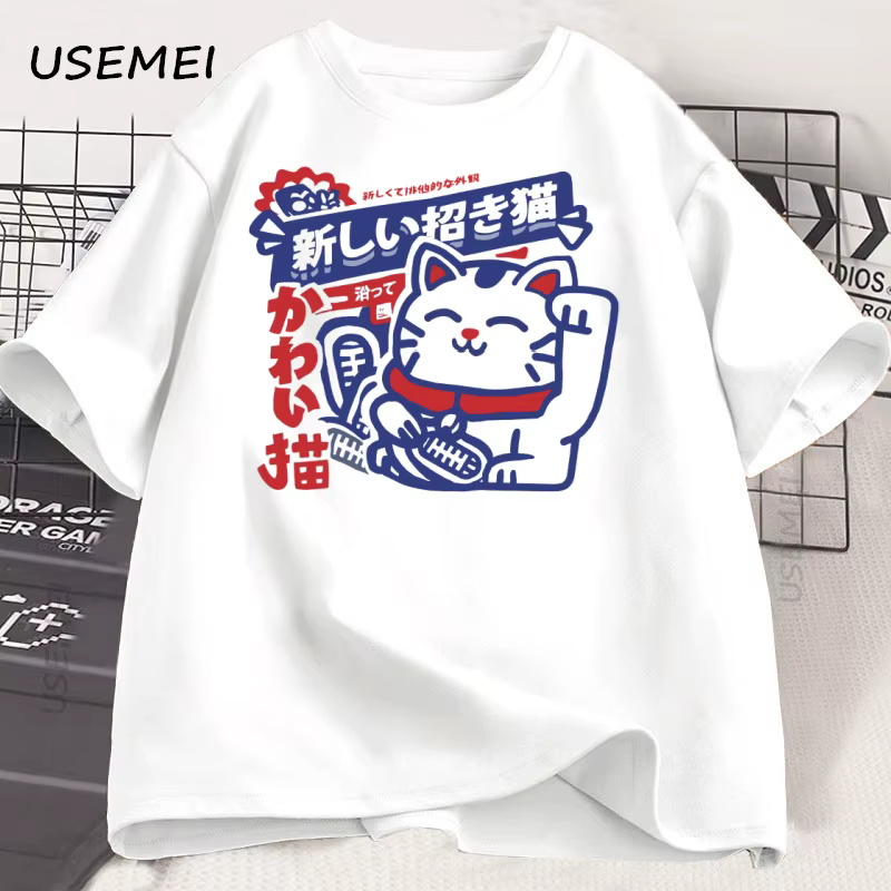 Kawaii Anime chat imprimé T-Shirt Style japonais coton T-Shirt doux respirant col rond manches courtes T-Shirt unisexe Streetwear
