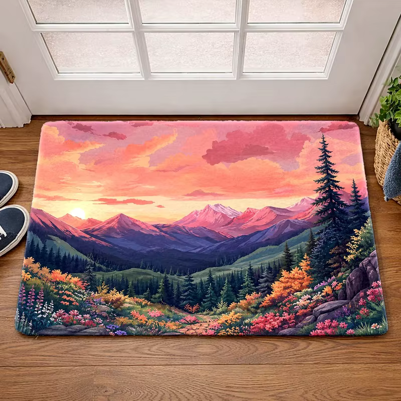 Paillasson vintage rose à motif floral, tapis d'entrée romantique, tapis de sol botanique lavable, décoration