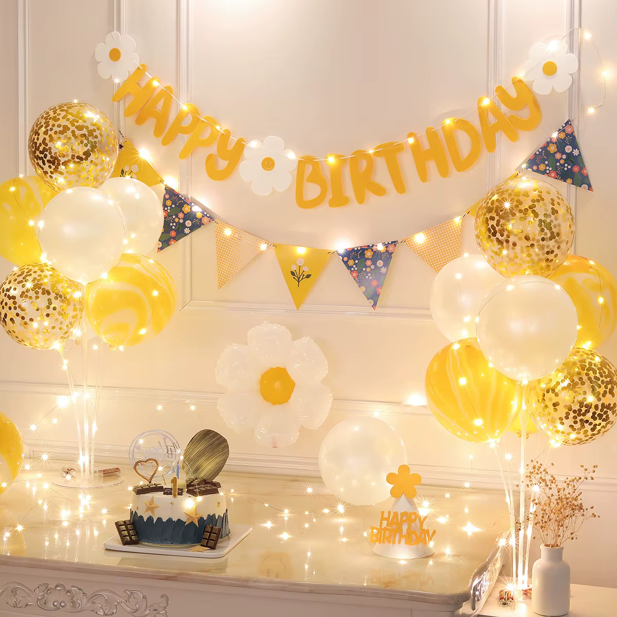 Ensemble de décoration de ballons pour fête d'anniversaire, marguerite florale jaune