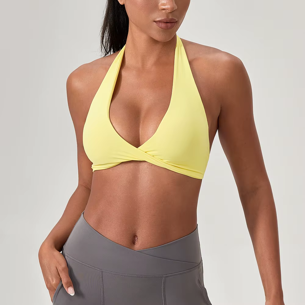 YOGA Naked Feeling Soutien-gorge de sport rembourré à bretelles pour femme - Haut d'entraînement de fitness Soutien-gorge de sport de yoga à dos croisé sans anneau en acier