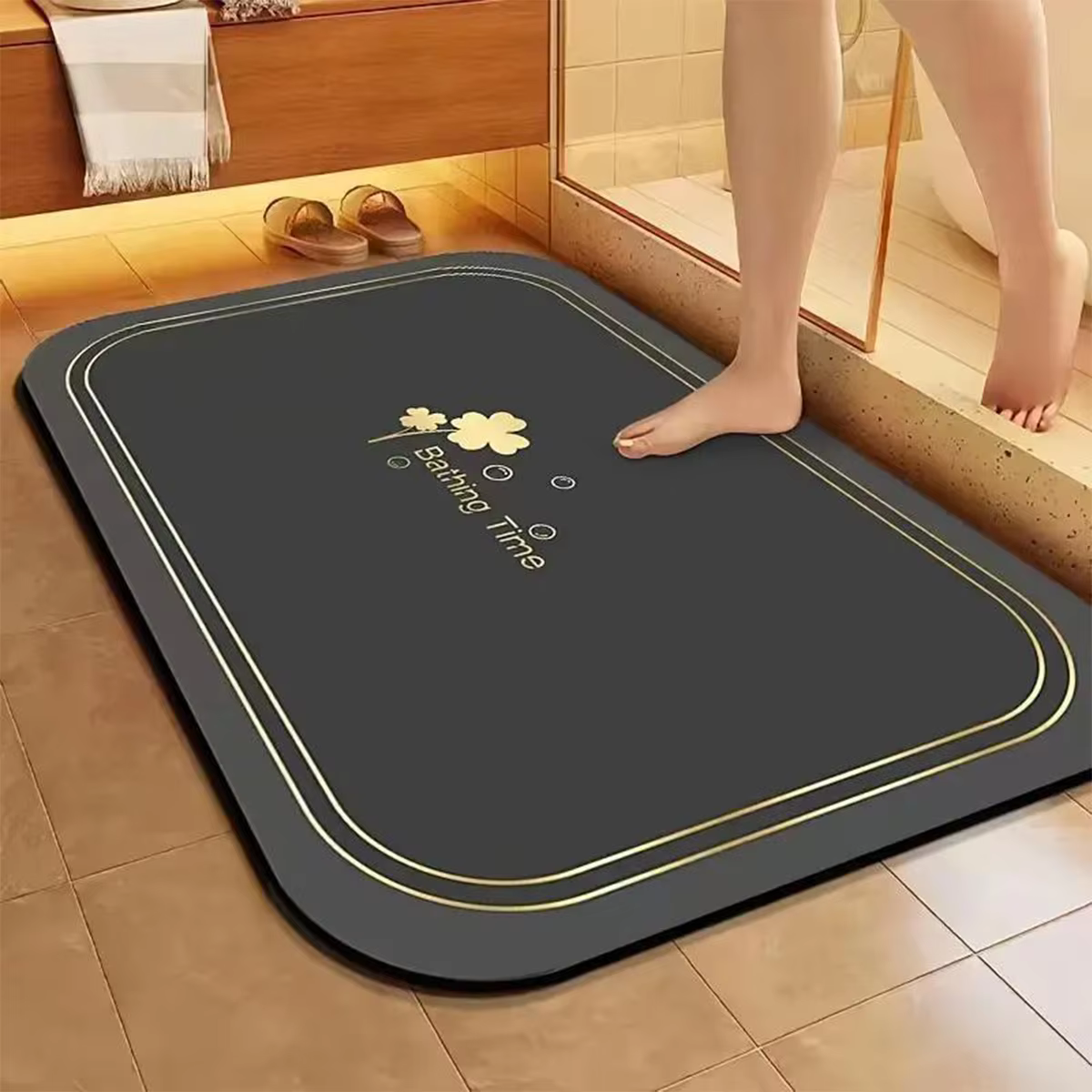 Tapis de salle de bain antidérapant carré – Tapis imprimé en terre de diatomées (convient aux salles de bain, aux toilettes et aux entrées)
