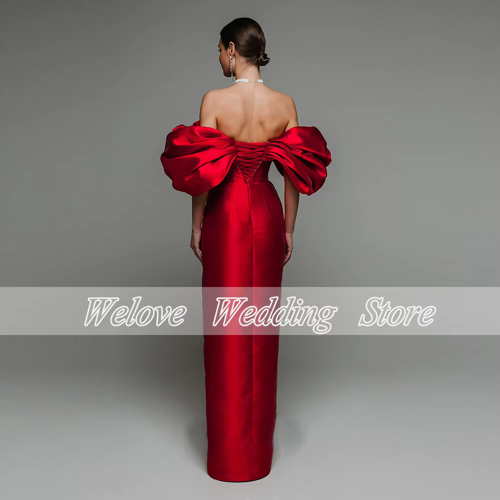 Robe De soirée rouge élégante pour mariée, longueur au sol, épaules dénudées, Corset De fête De mariage, sans manches, formelle, personnalisée