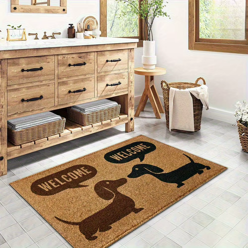 Tapis de bienvenue en forme de teckel, tapis de sol antidérapant avec silhouette de chien, décoration pour la maison, tapis d'entrée et de couloir