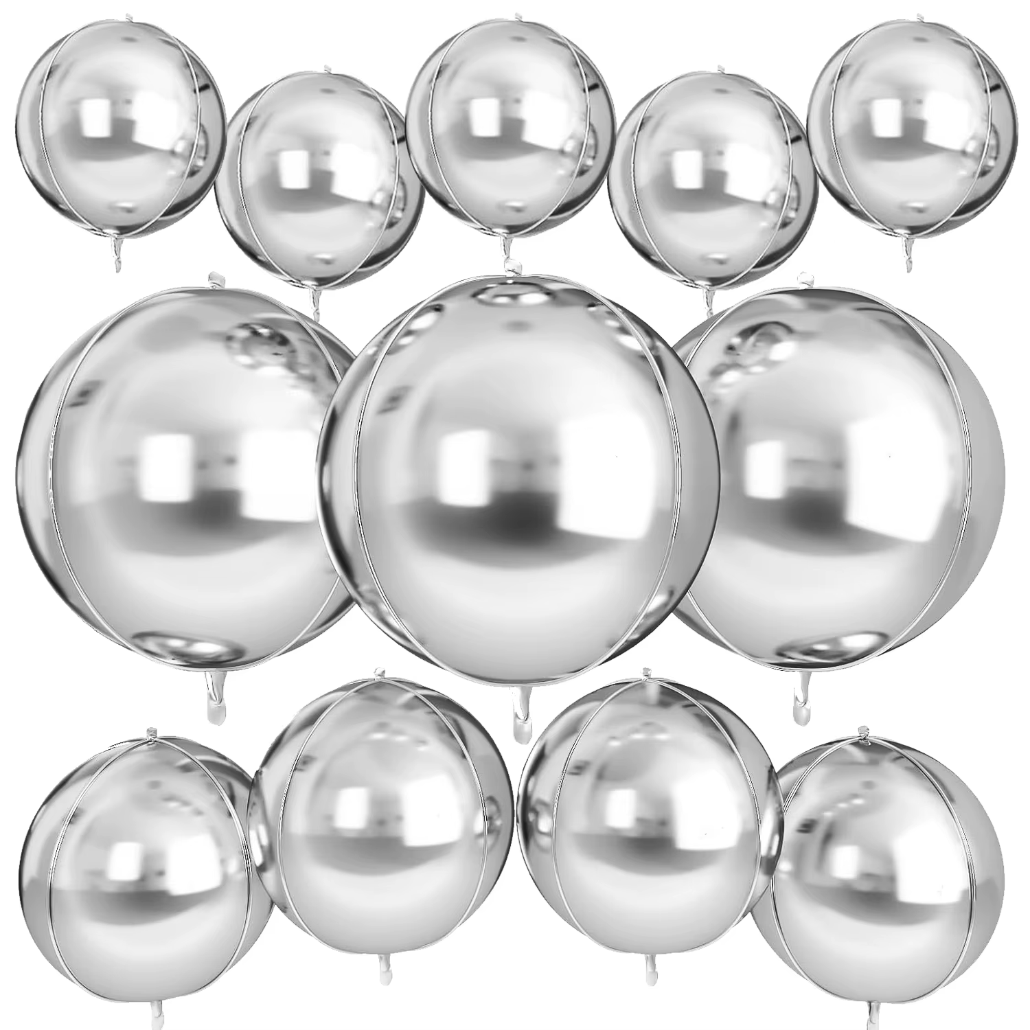 12 pièces ballons ronds en aluminium argenté 22 "15" 10 "4D ballons en Mylar ballon en feuille d'argent métallique pour décor de remise de diplôme d'anniversaire