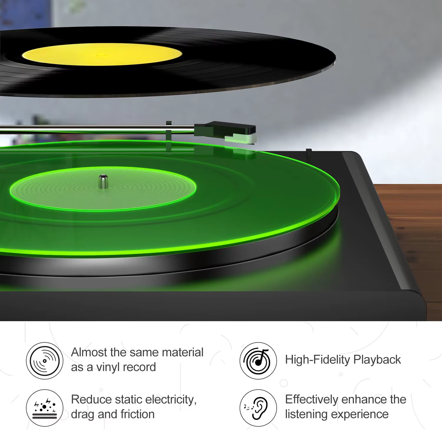 Tapis de plateau tournant, tapis de plateau de disque: plateau de lecteur de disque en acrylique, tapis antidérapant en vinyle pour platines antistatiques, basses plus serrées et définies