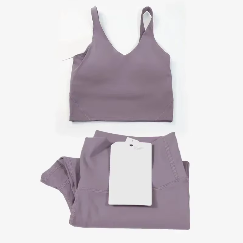 Ensemble de yoga classique pour femme en 2 pièces : haut de sport en forme de U et leggings taille haute effet seconde