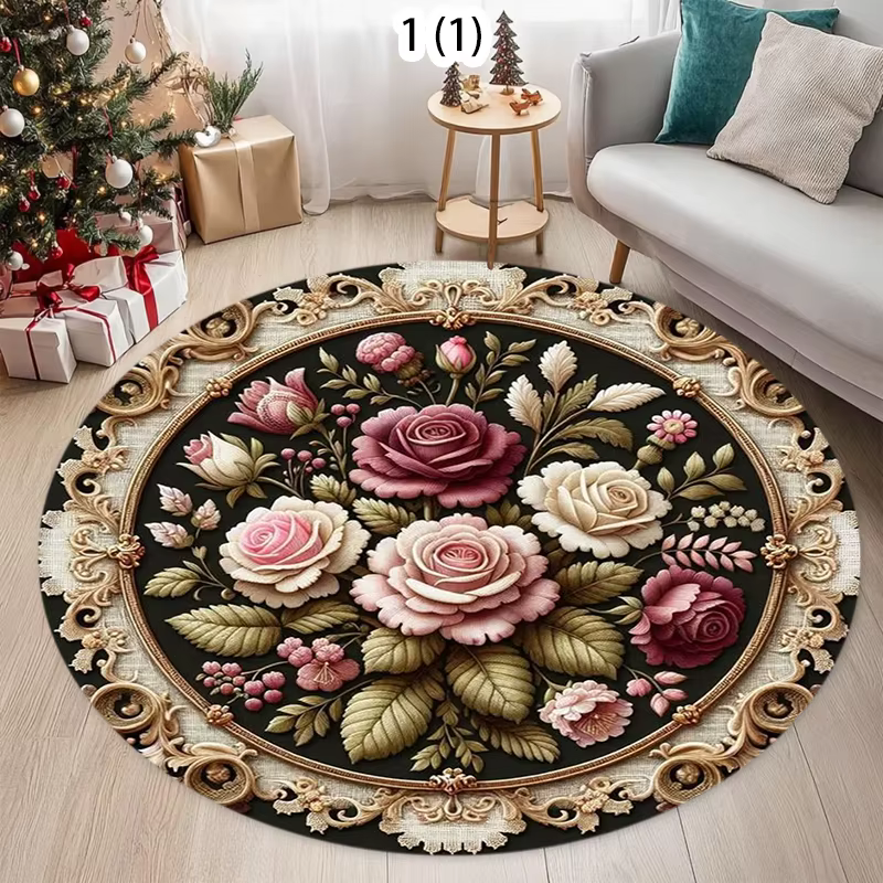 Tapis rond rouge de style vintage