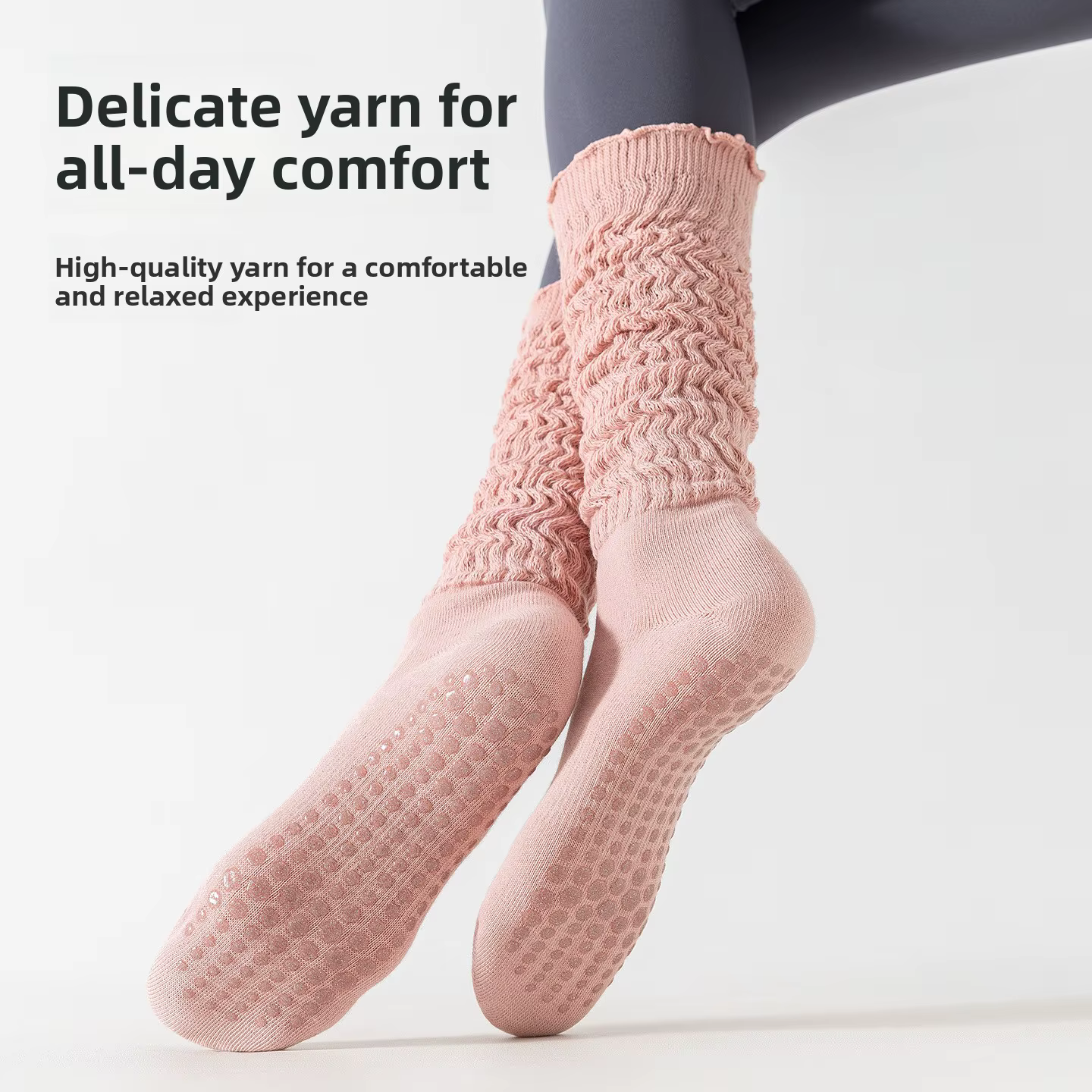 Chaussettes de yoga en pur coton avec bordure en grain de bois