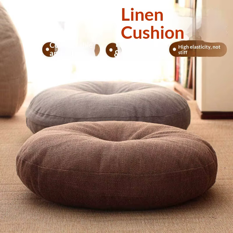Grand coussin de méditation Zafu en lin pour fenêtre en baie
