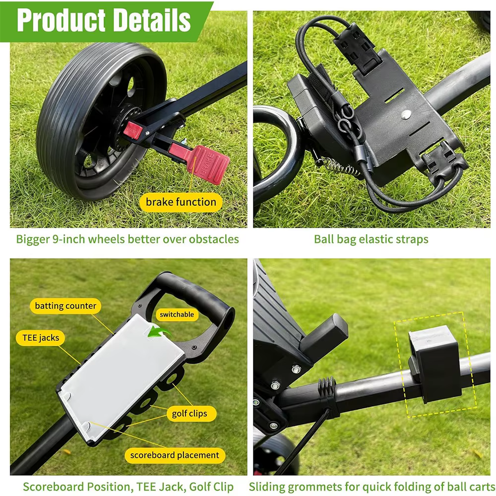 Chariot de golf HotaGolf léger à 3 roues pliable pour clubs de golf