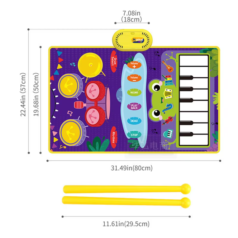 Tapis de jeu 2 en 1 pour bébé, tambour de Piano Musical, pour enfants en bas âge, tapis de danse pour clavier de sol avec sons, jouet pour bébé, couverture musicale