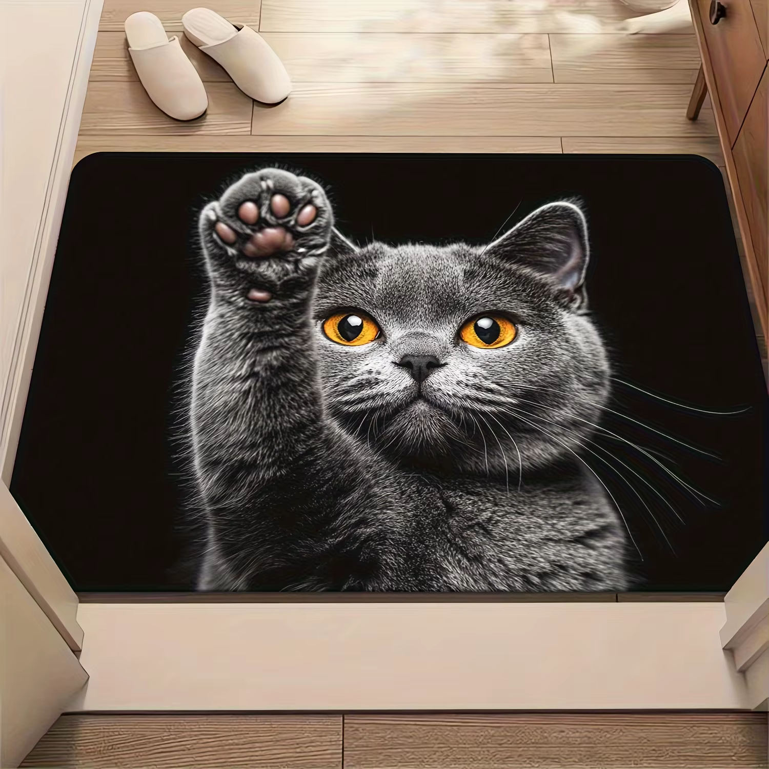 Tapis VIKAMA en forme de chaton mignon, noir, résistant aux taches, tapis de sol, paillasson, tapis doux pour chambre à coucher, tapis pour salon, tapis de salle de bain